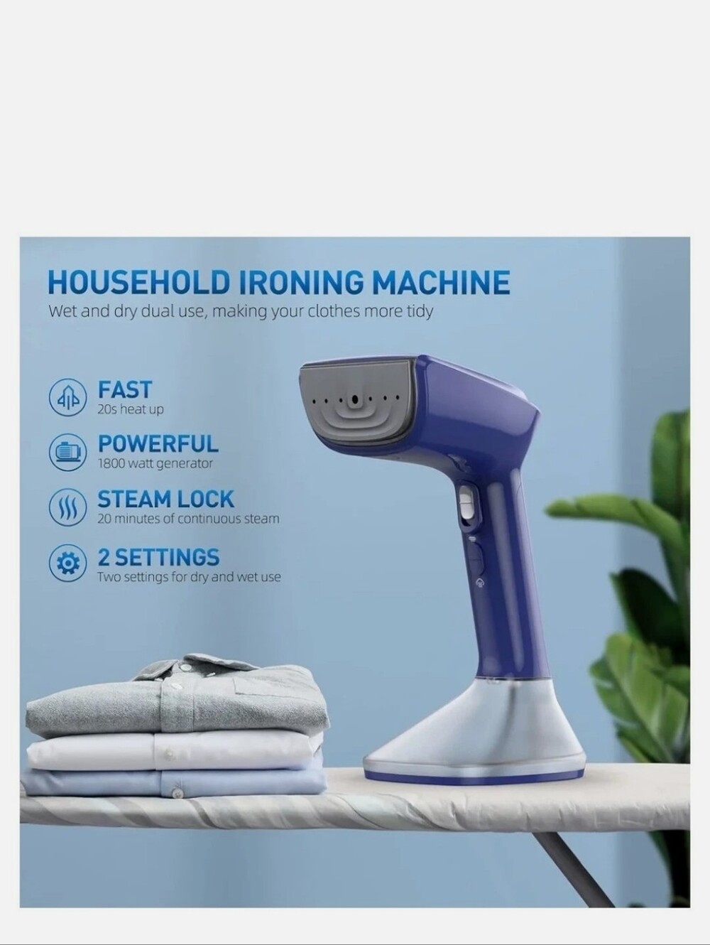 NTAYDZSW Portable Garment Steamer For Clothes 1800W Powerful Steam Blue NEW